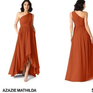 Azazie Mathilda Burnt orange One-Shoulder Gown Bridesmaid wedding guest